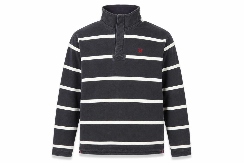Crew Clothing Men’s Blue Striped Henley Sweatshirt Large