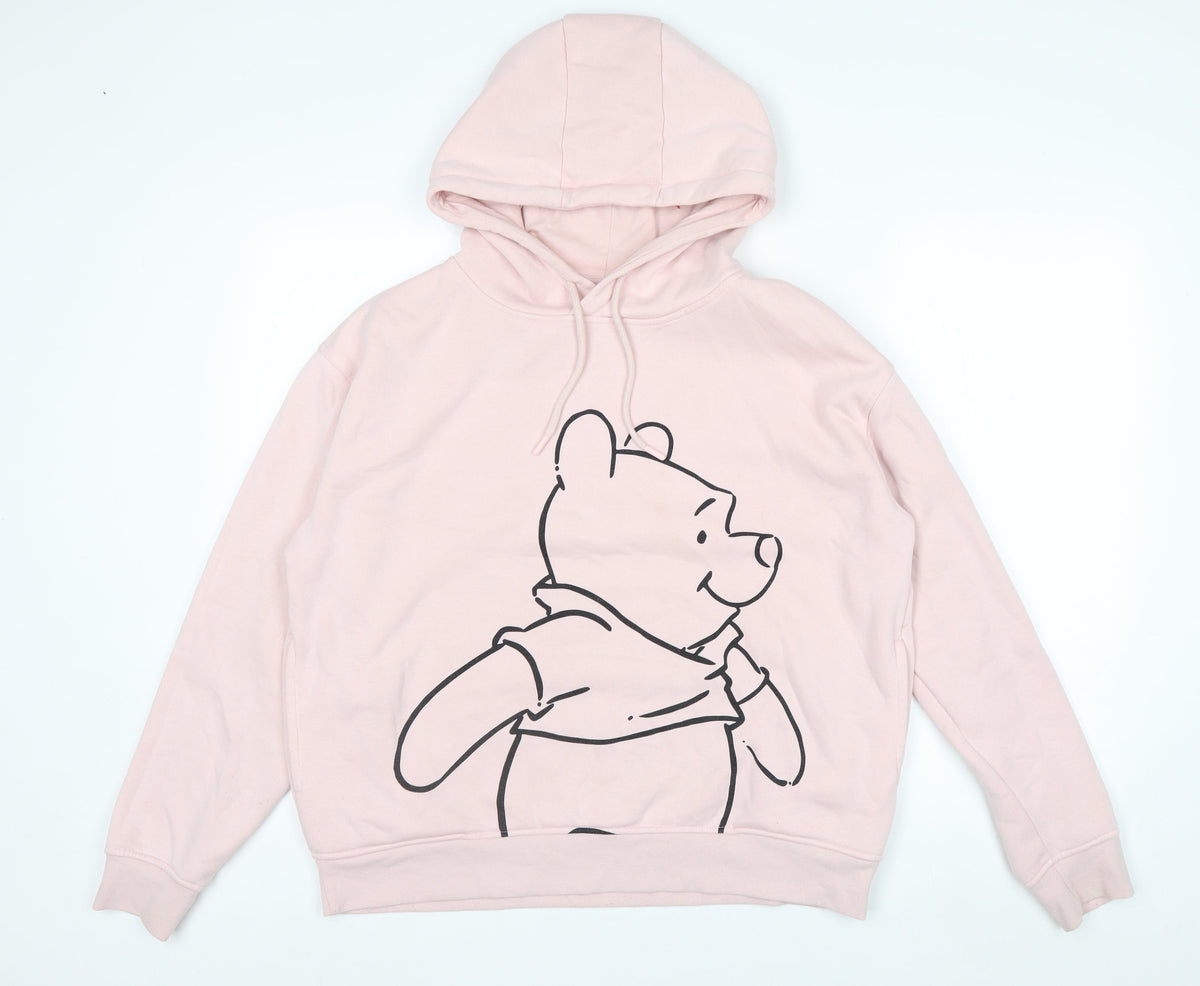 Front view of Disney Women Pink Winnie the Pooh Pullover Hoodie, size M, 12/14
