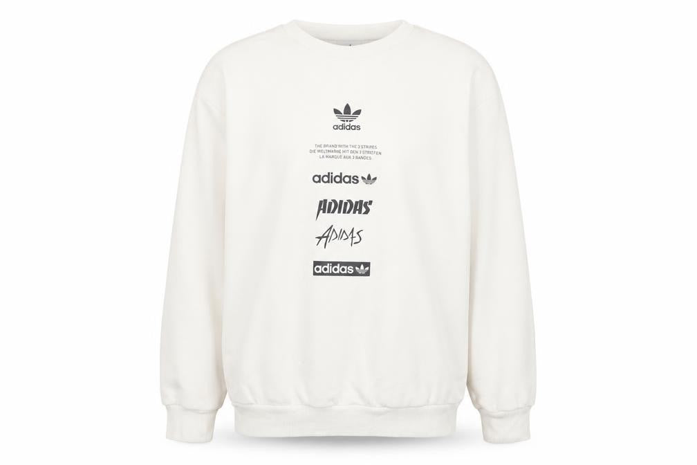 Front view of Adidas boys’ beige logo crew neck fleece sweatshirt 13-14 years