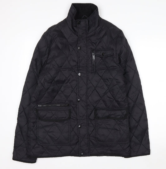 Peacocks Men's Black Quilted Mid-Length Jacket Size M