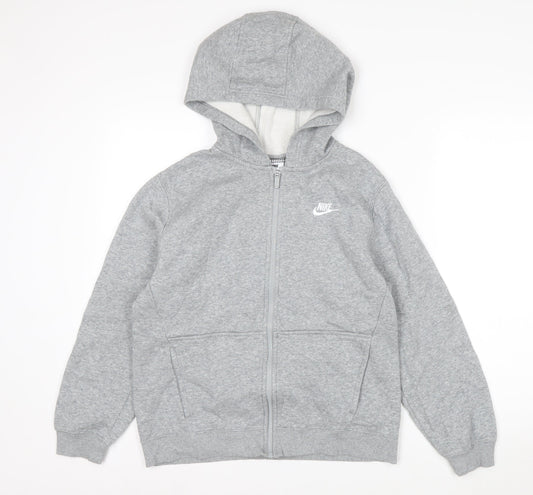 Nike Boys Grey Full Zip Hoodie XL 158-170cm Cotton Blend Fleece