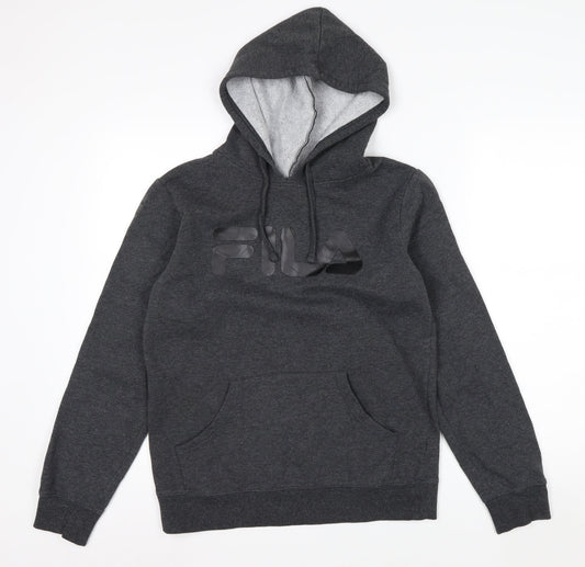 FILA Men’s Grey Pullover Hoodie S Logo Fleece Sports Casual
