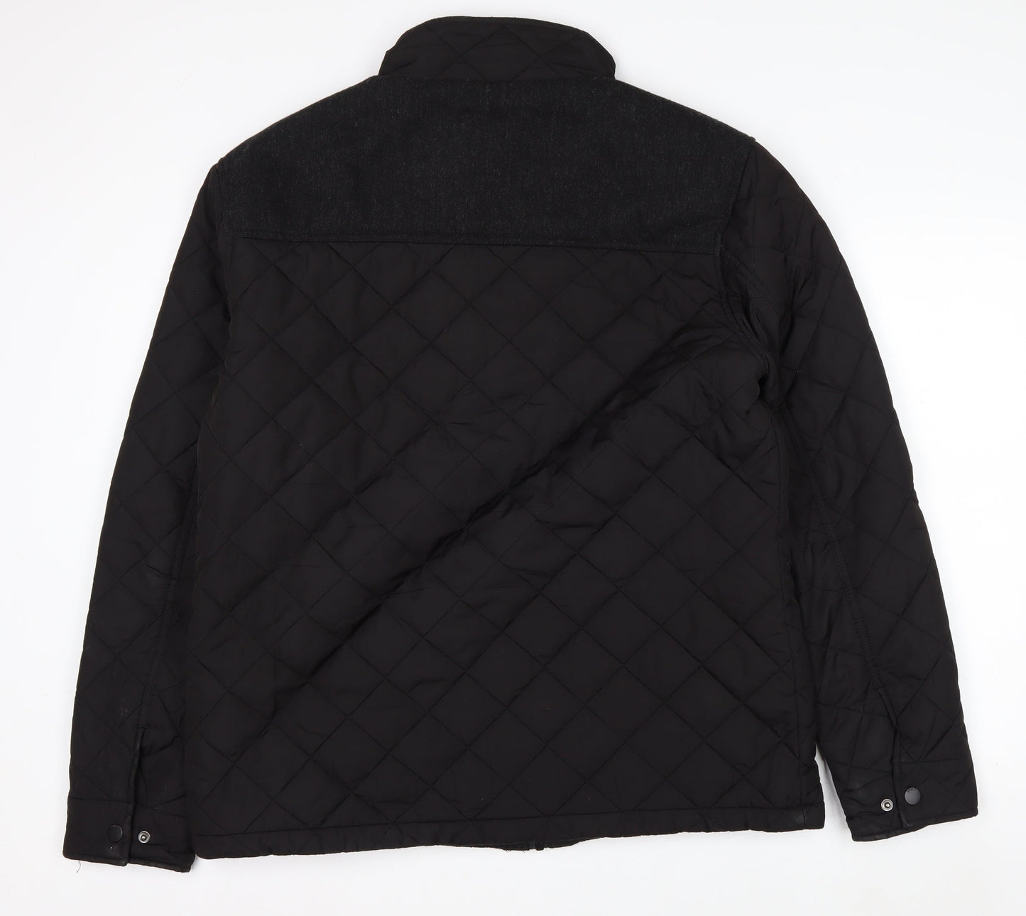 Next Men's Black Quilted Jacket L Polyester Wool Blend Lined Casual