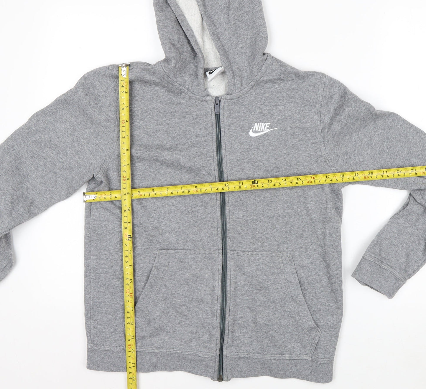Nike Boys Grey Full Zip Hoodie Size 147-158cm Cotton Blend Sportswear