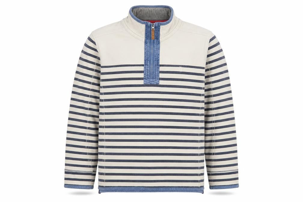 FatFace Men's Beige Striped 1/4 Zip Cotton Sweatshirt XL