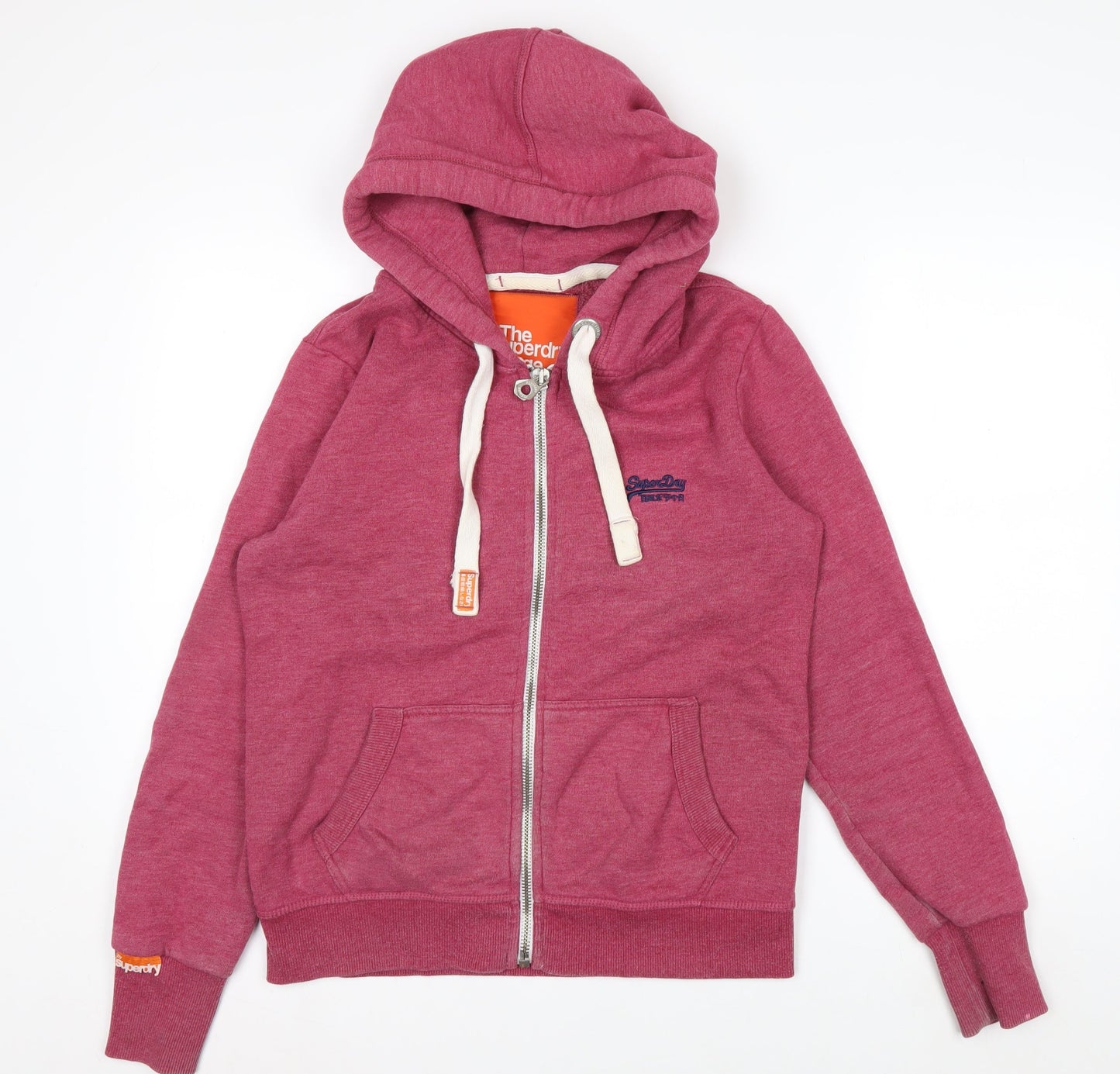 Superdry Men's Pink Full Zip Hoodie L Logo Cotton Blend