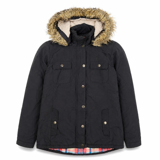 Fat Face Women's Black Faux Fur Hooded Parka Jacket Size 12