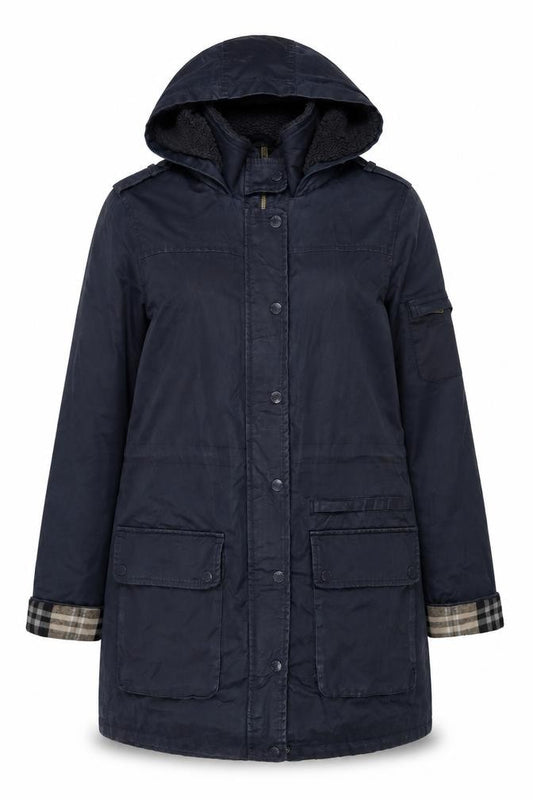 Fat Face Women's Blue Hooded Parka Coat Size 12 Lined Waterproof