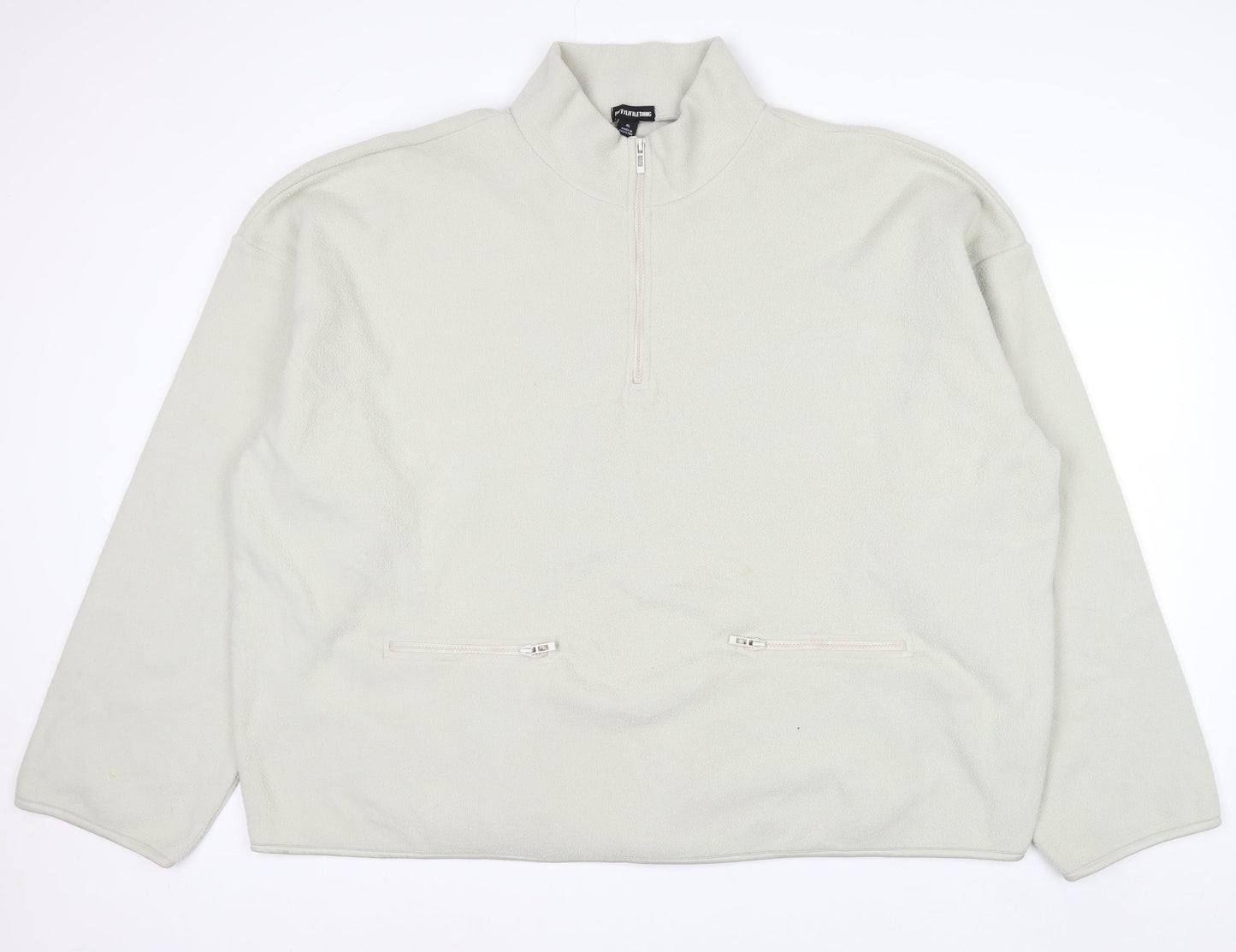PrettyLittleThing Men’s Beige Fleece 1/4 Zip Pullover Sweatshirt XL