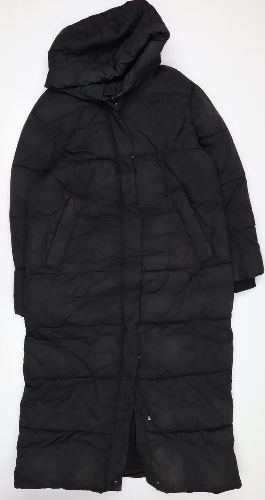 Next Women's Black Long Puffer Coat Size 12 Hooded Winter Jacket