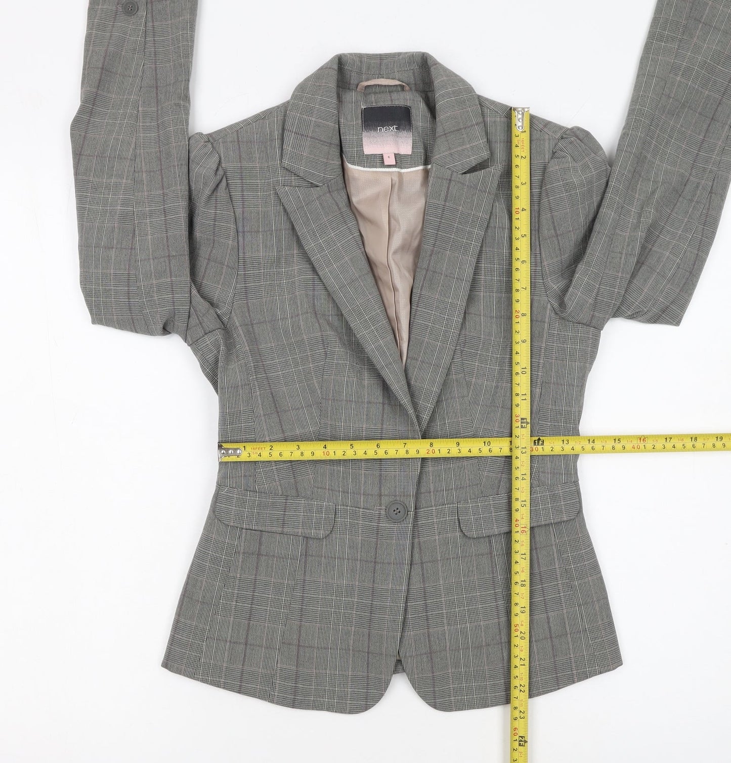 Next Women’s Grey Check Single-Breasted Blazer Size 6