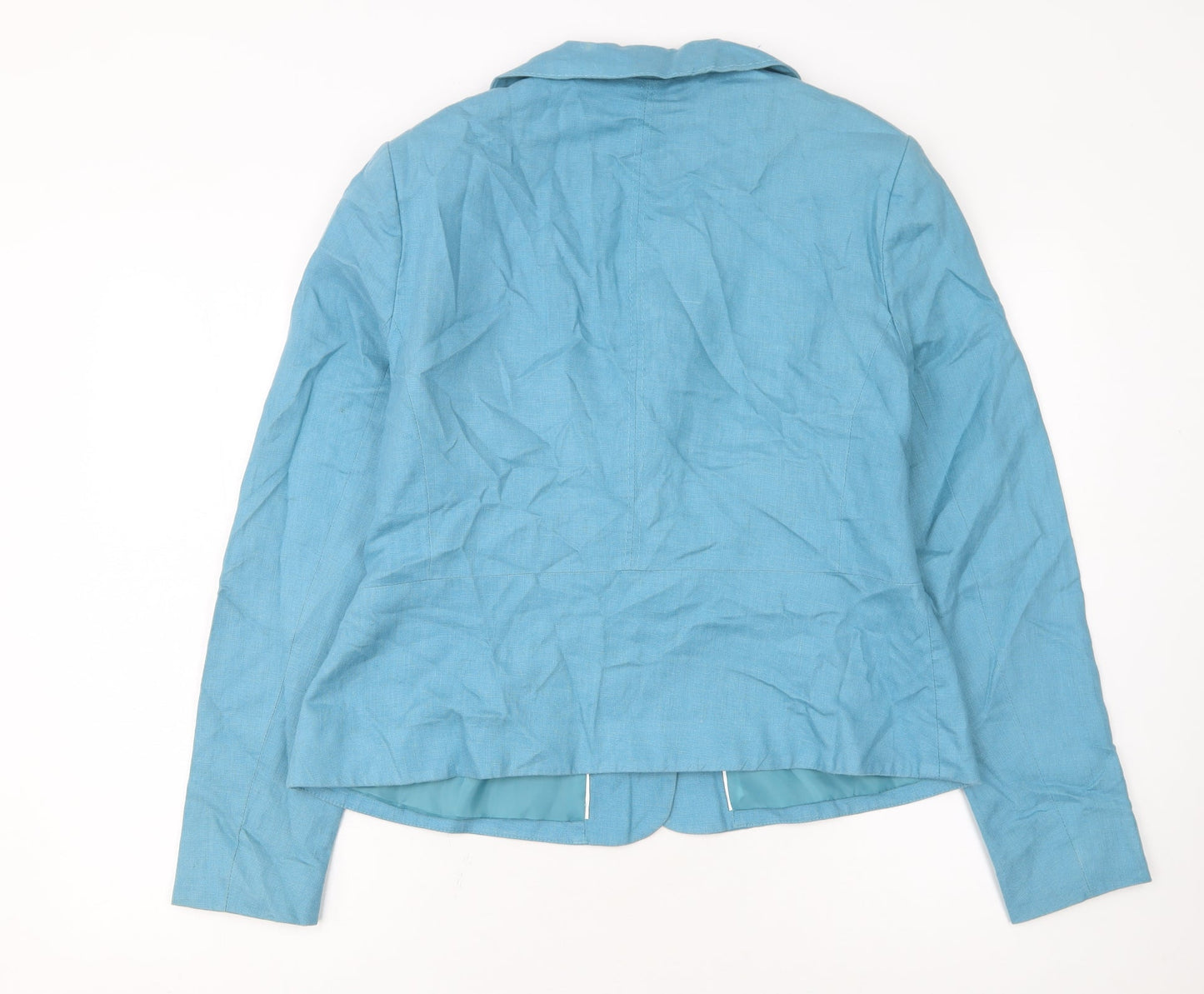F&F Women Blue Linen Single-Breasted Blazer Jacket Size 16