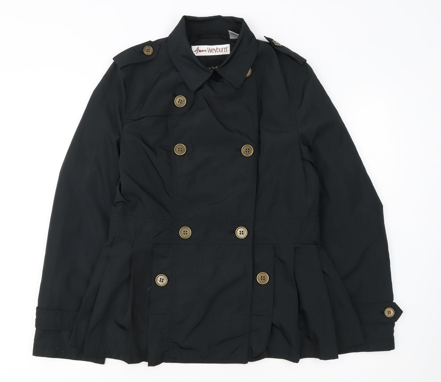 Anne Weyburn Women's Black Short Trench Coat Size 10 Lined Buttoned