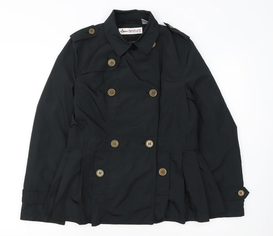 Anne Weyburn Women's Black Short Trench Coat Size 10 Lined Buttoned