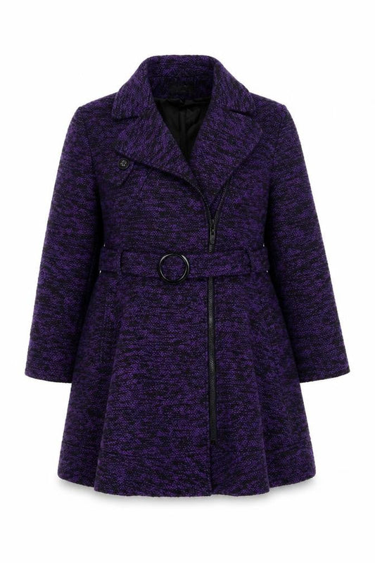 De la Crème Women's Purple Wool Blend Mid-Length Belted Coat Size 22