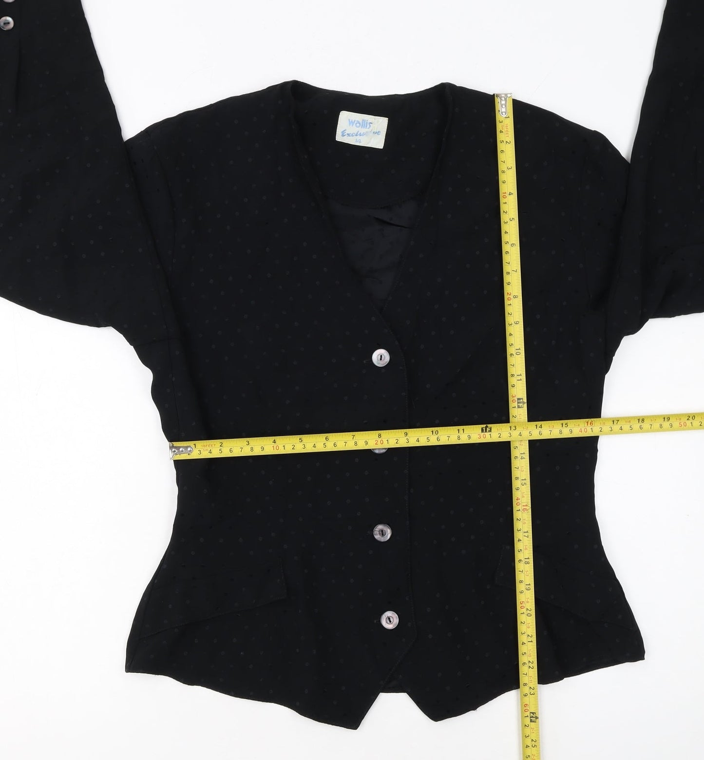 Wallis Women Black Polka Dot Long Sleeve Button Blouse Size 14