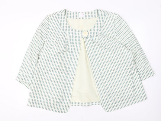 Elvi Women's Green Ivory Patterned Cropped Jacket Size 20