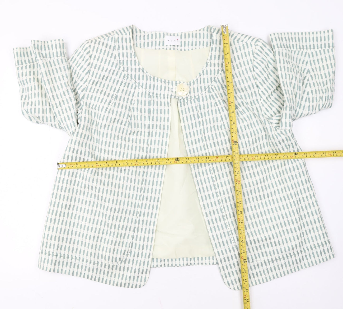 Elvi Women's Green Ivory Patterned Cropped Jacket Size 20