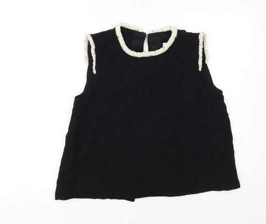 Sandro Women's Black Beaded Sleeveless Blouse Size S
