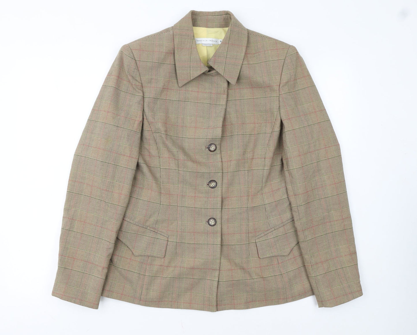 Garfield & Marks Women Brown Check Wool Blend Classic Blazer Size 10