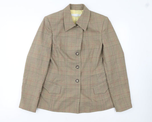 Garfield & Marks Women Brown Check Wool Blend Classic Blazer Size 10