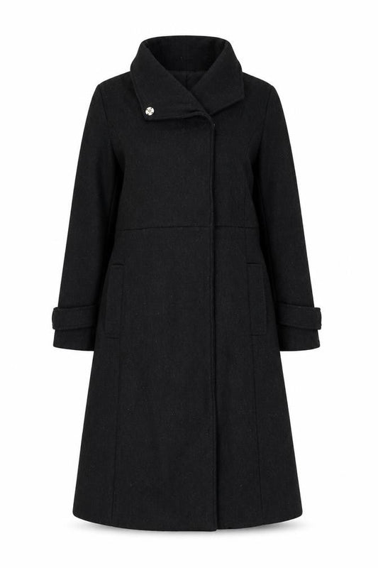 HAODUOYI Women's Black Wool Blend Long Trench Coat Size 8