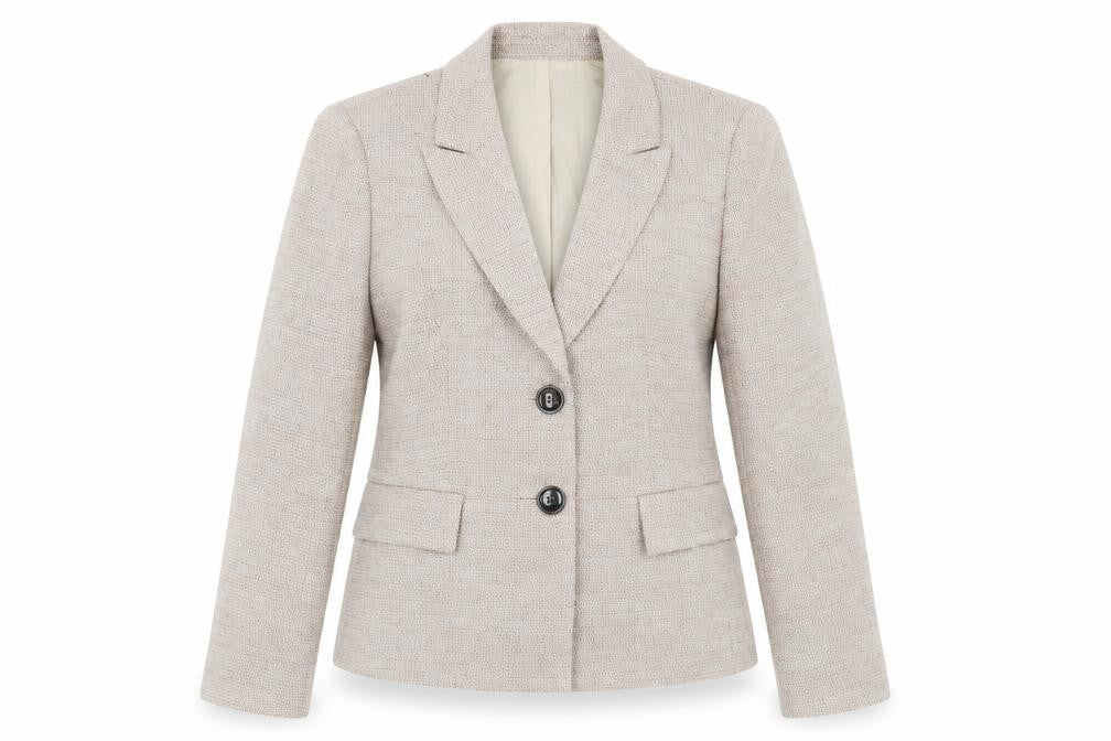 Le Suit Separates Beige Woven Blazer Women Size 12 Classic Two-Button