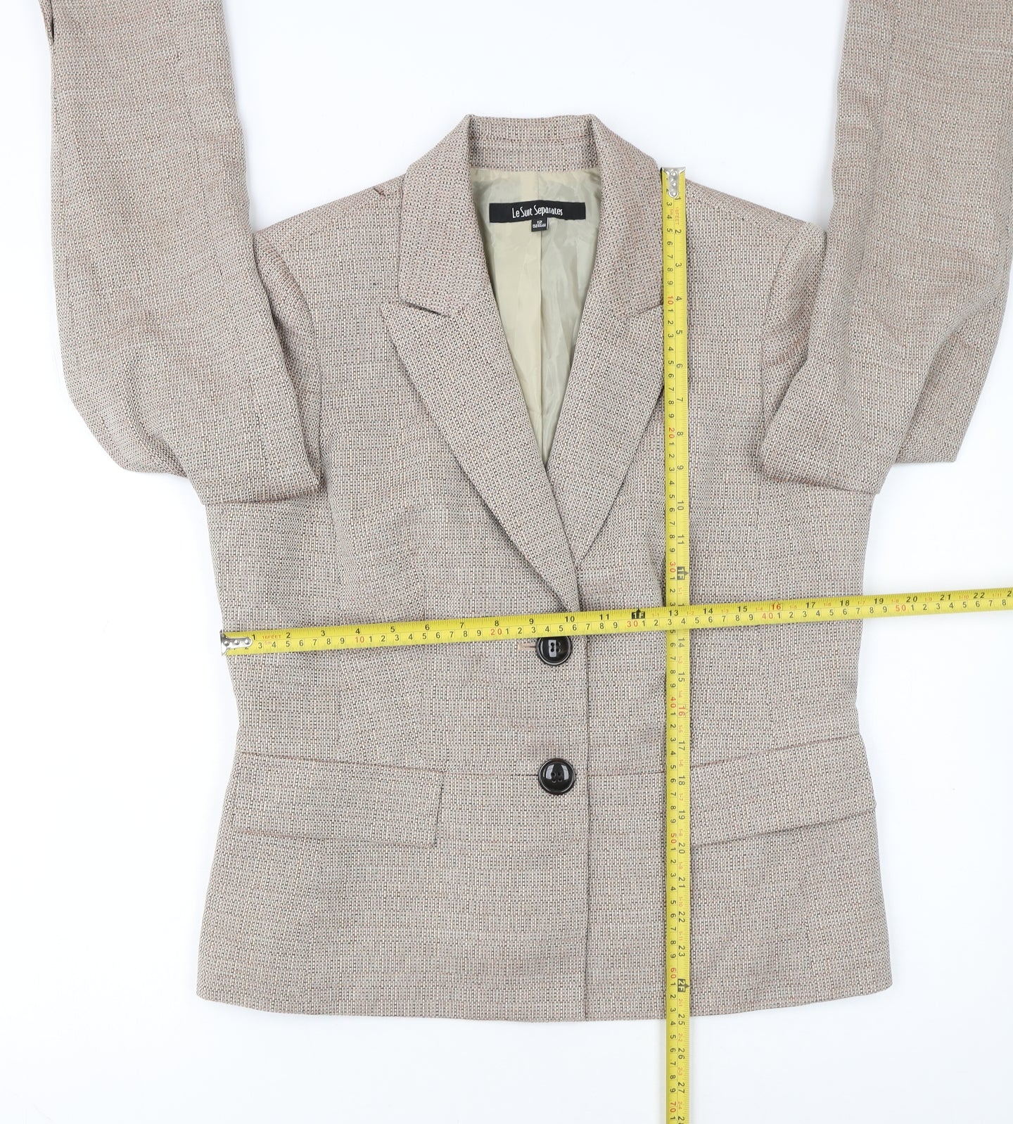 Le Suit Separates Beige Woven Blazer Women Size 12 Classic Two-Button