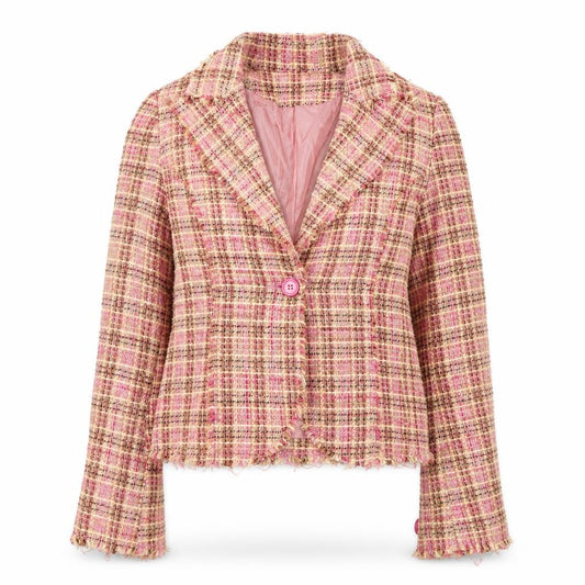 Costa Blanca Women’s Pink Check Tweed Wool Blend Cropped Blazer S