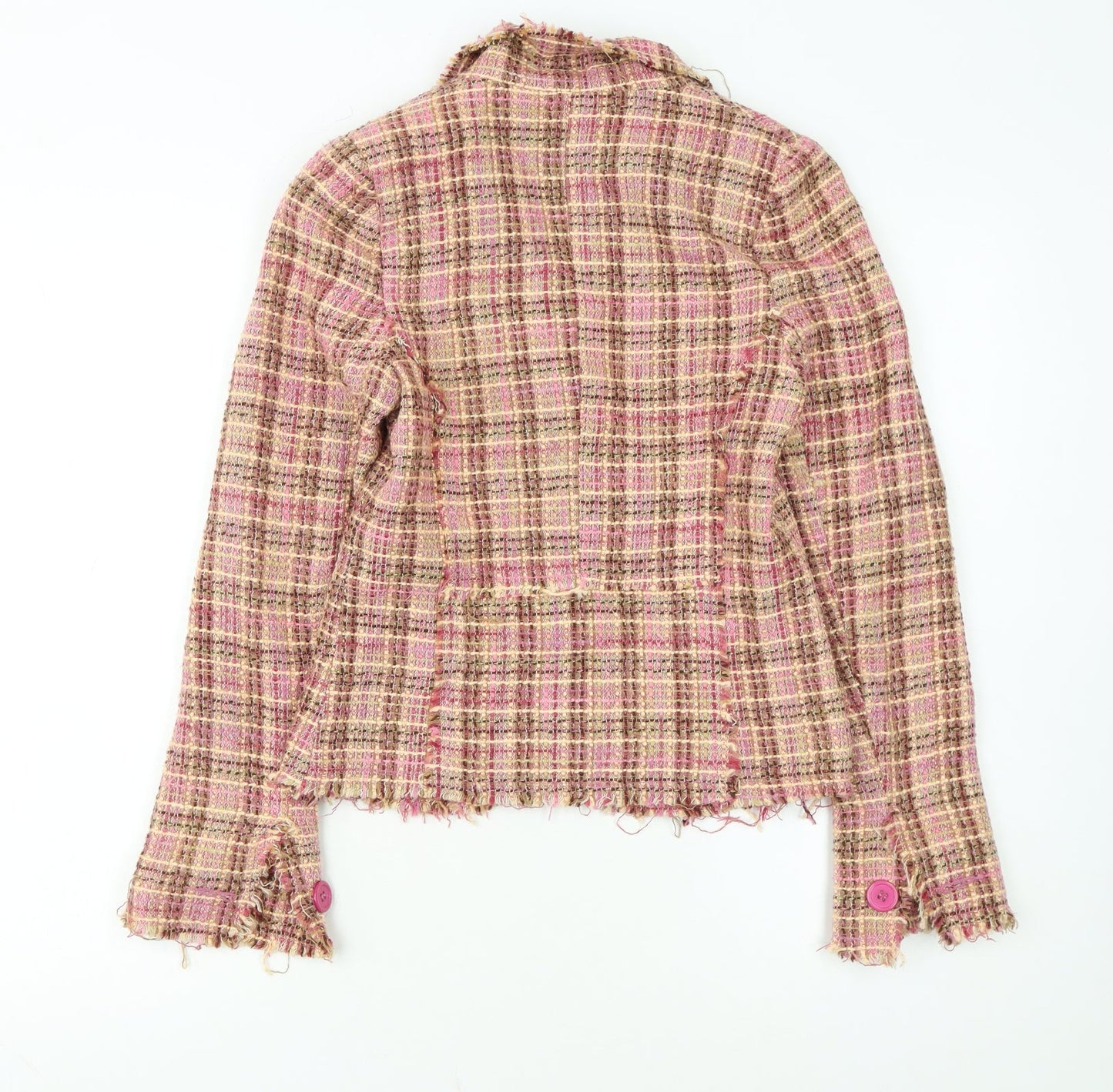 Costa Blanca Women’s Pink Check Tweed Wool Blend Cropped Blazer S