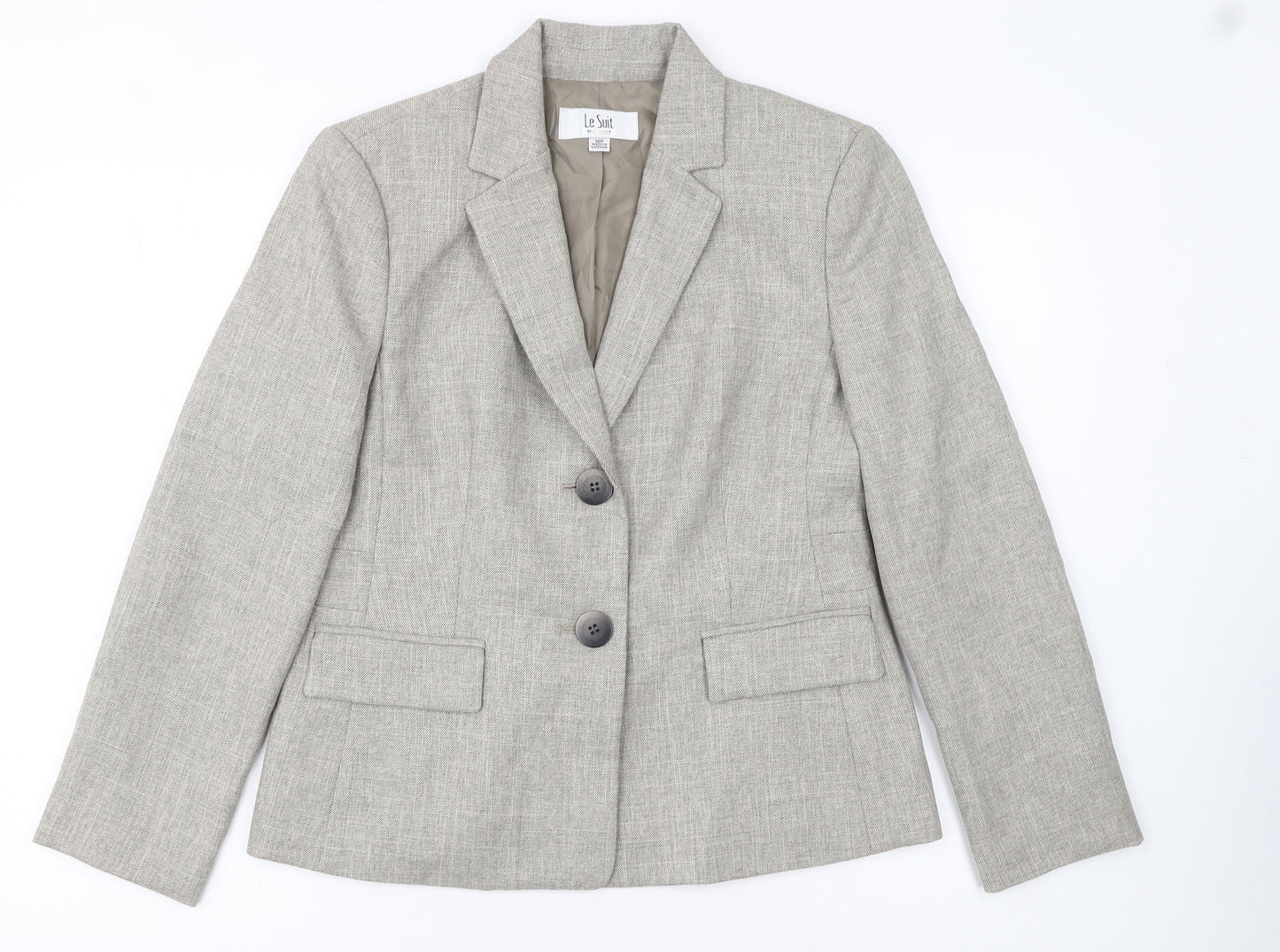 Le Suit Womens Beige Petite Blazer Jacket Size 10P Two-Button Workwear