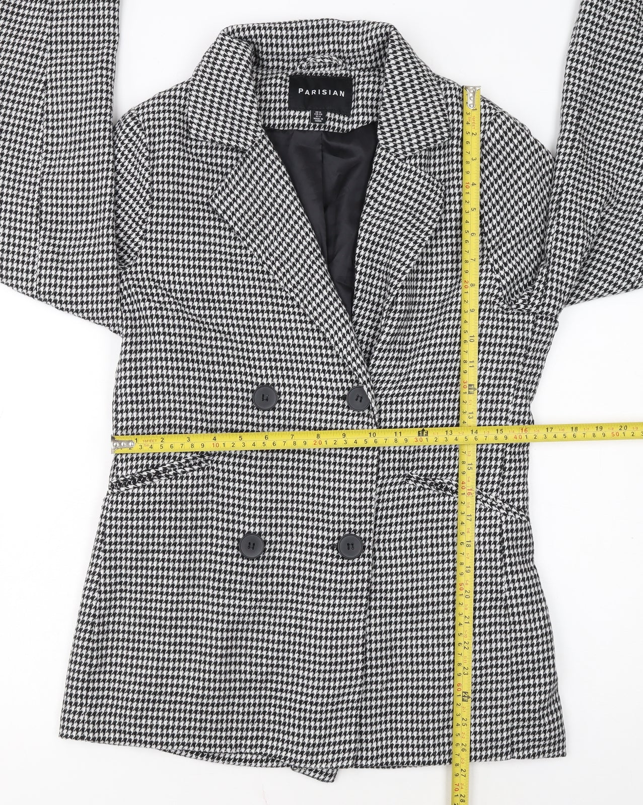 Parisian Women Black & White Houndstooth Double-Breasted Blazer Size 12