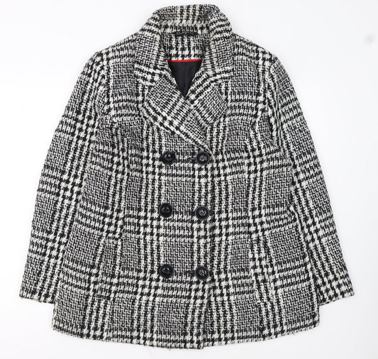 Classic Women's Black & White Checked Double-Breasted Wool Blend Blazer Size 16