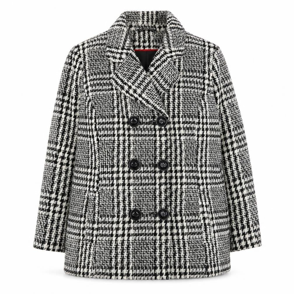 Classics Women's Black & White Checked Double-Breasted Wool Blend Blazer Size 16