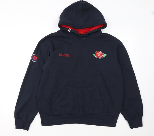 Authentic Originals England Men's Blue Pullover Hoodie M Rugby Fleece