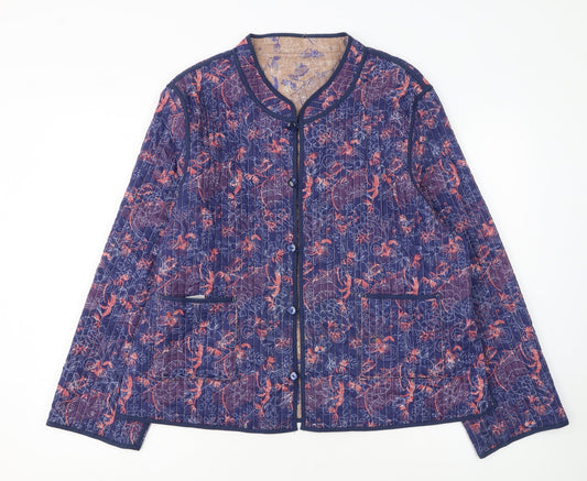 Patra Womens Blue Floral Quilted Cotton Jacket 2XL
