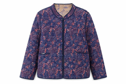 Patra Womens Blue Floral Quilted Cotton Jacket 2XL