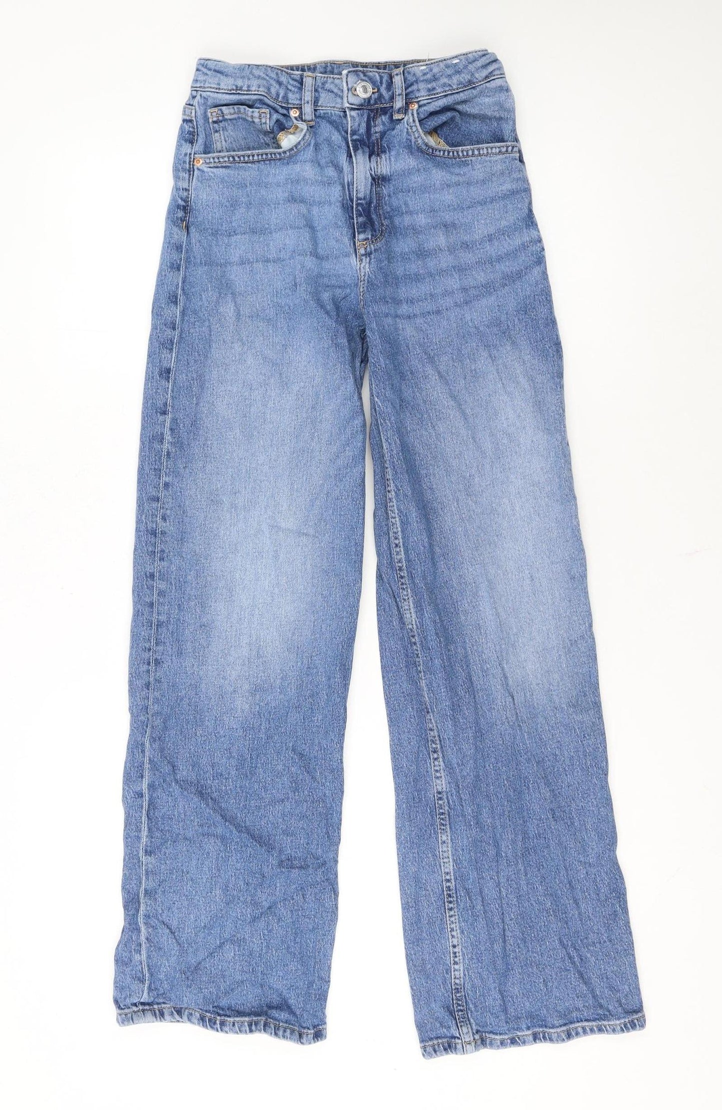 H&M Girls Blue 12-13 Years Wide-Leg Adjustable Waist High Rise Denim Jeans