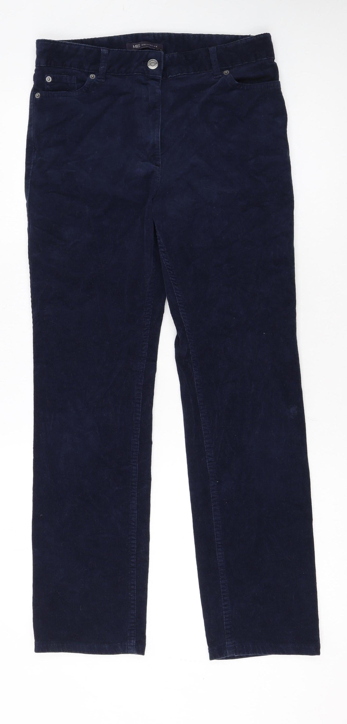 Marks and Spencer Women Blue Corduroy Chino Trousers Size 10 Regular
