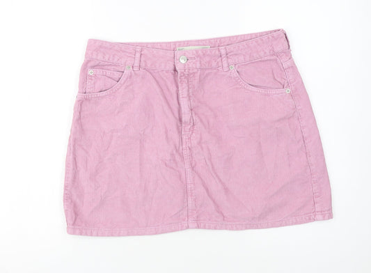 Topshop Women Pink Corduroy Short Straight Skirt UK 14