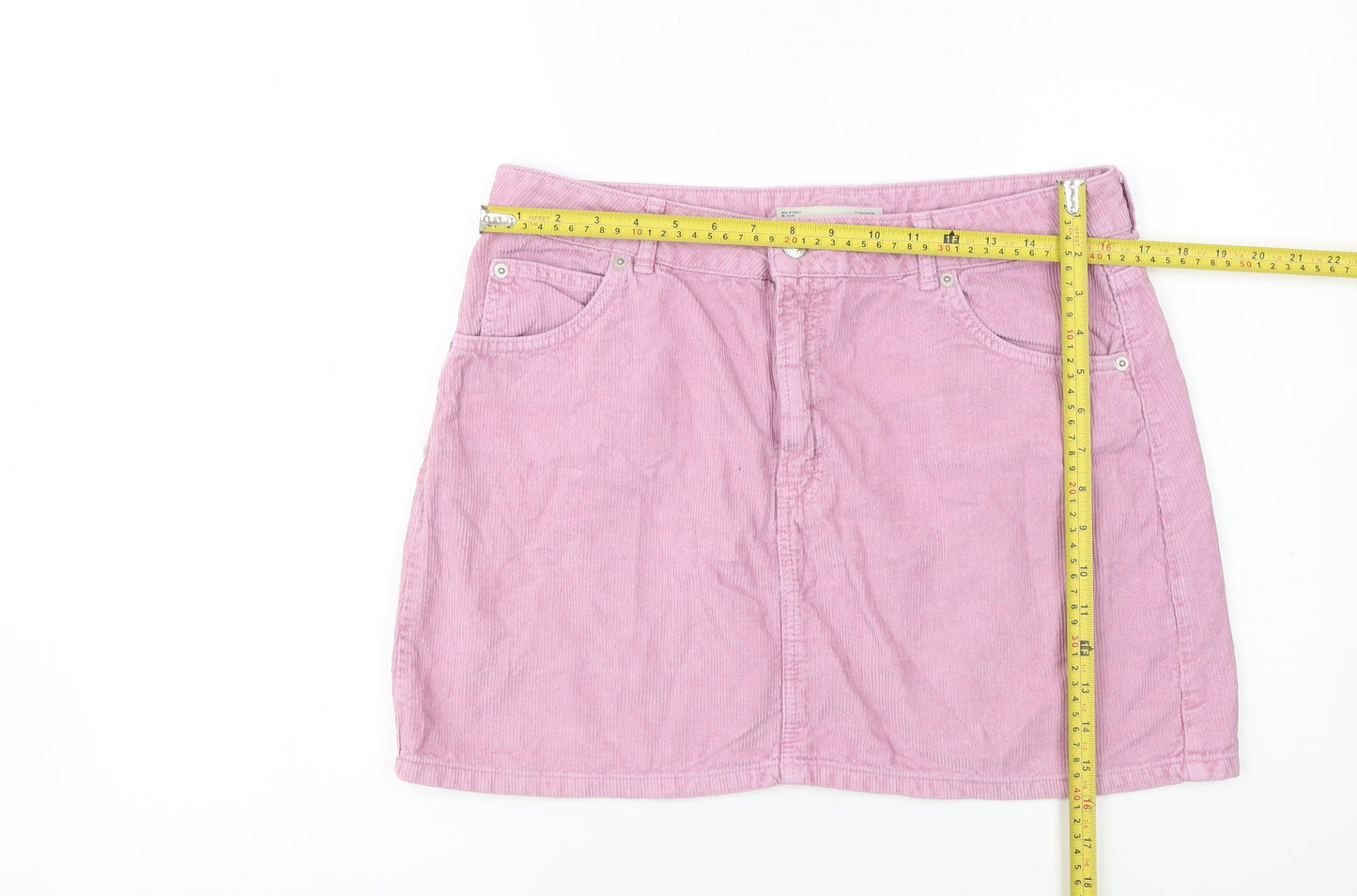 Topshop Women Pink Corduroy Short Straight Skirt UK 14