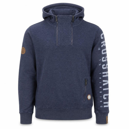 Crosshatch Men's Blue Pullover Hoodie Size M High Neck Zip Pocket Sweatshirt
