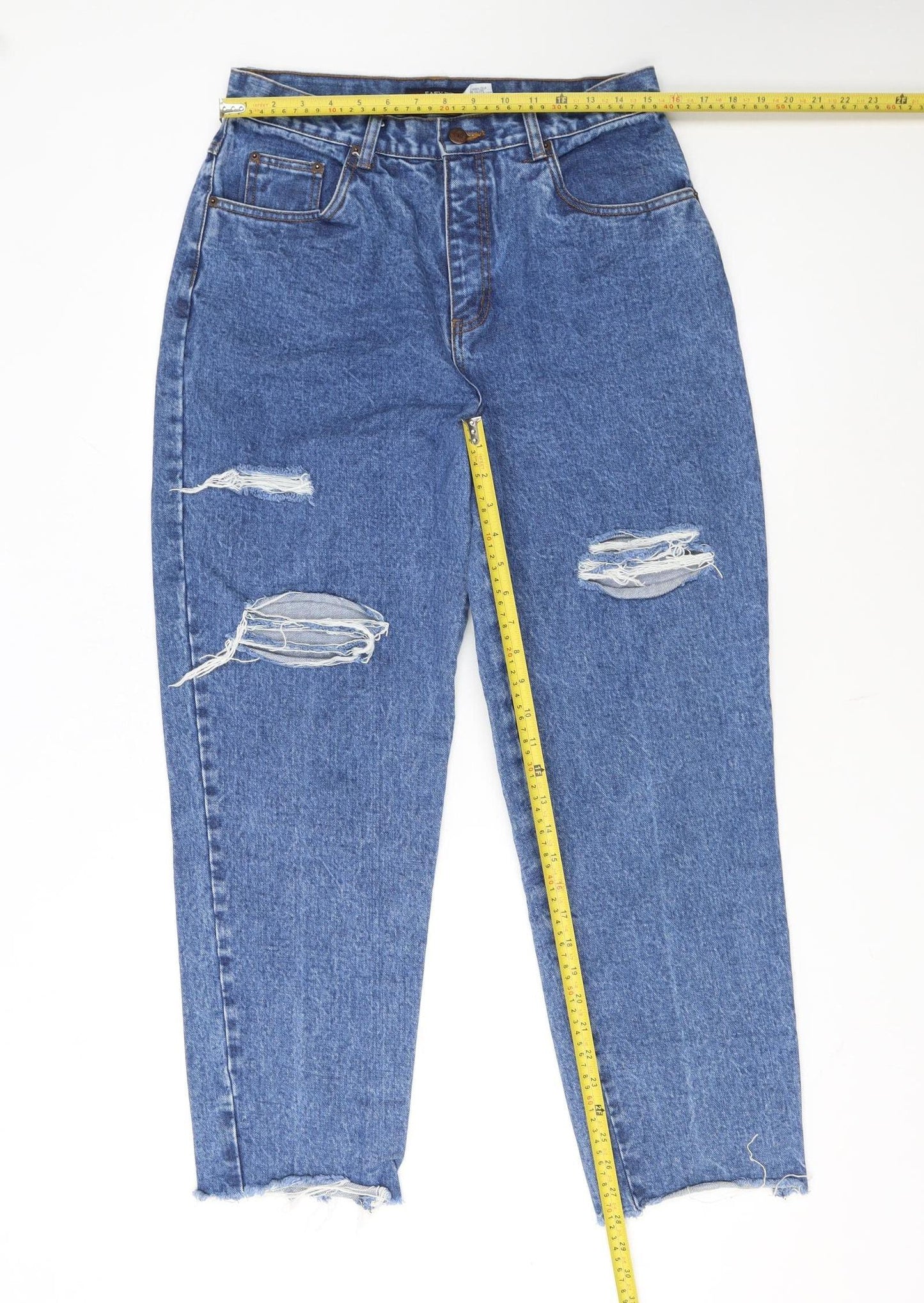 Bill Blass Women Blue Distressed Mom Jeans Size 12 Easy Fit High Rise