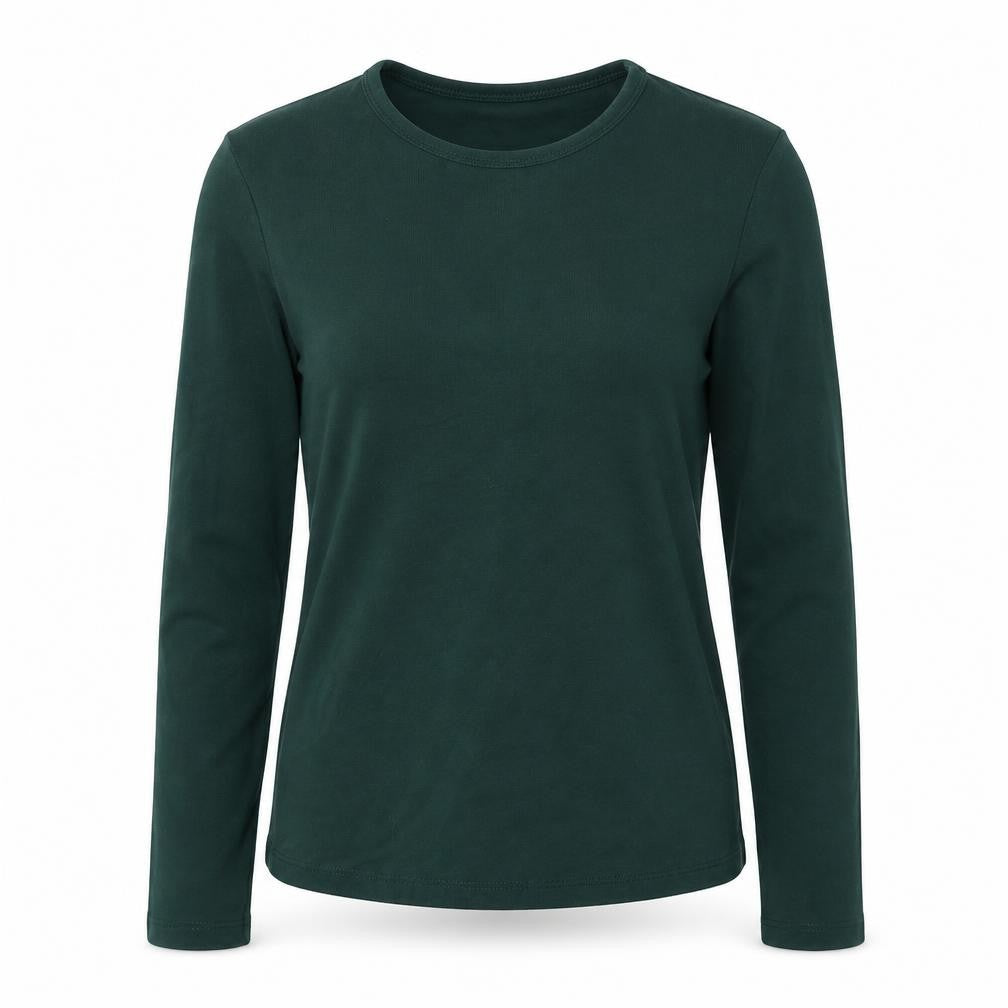 Bershka Women's Green Long Sleeve Basic Stretch Jersey Top M