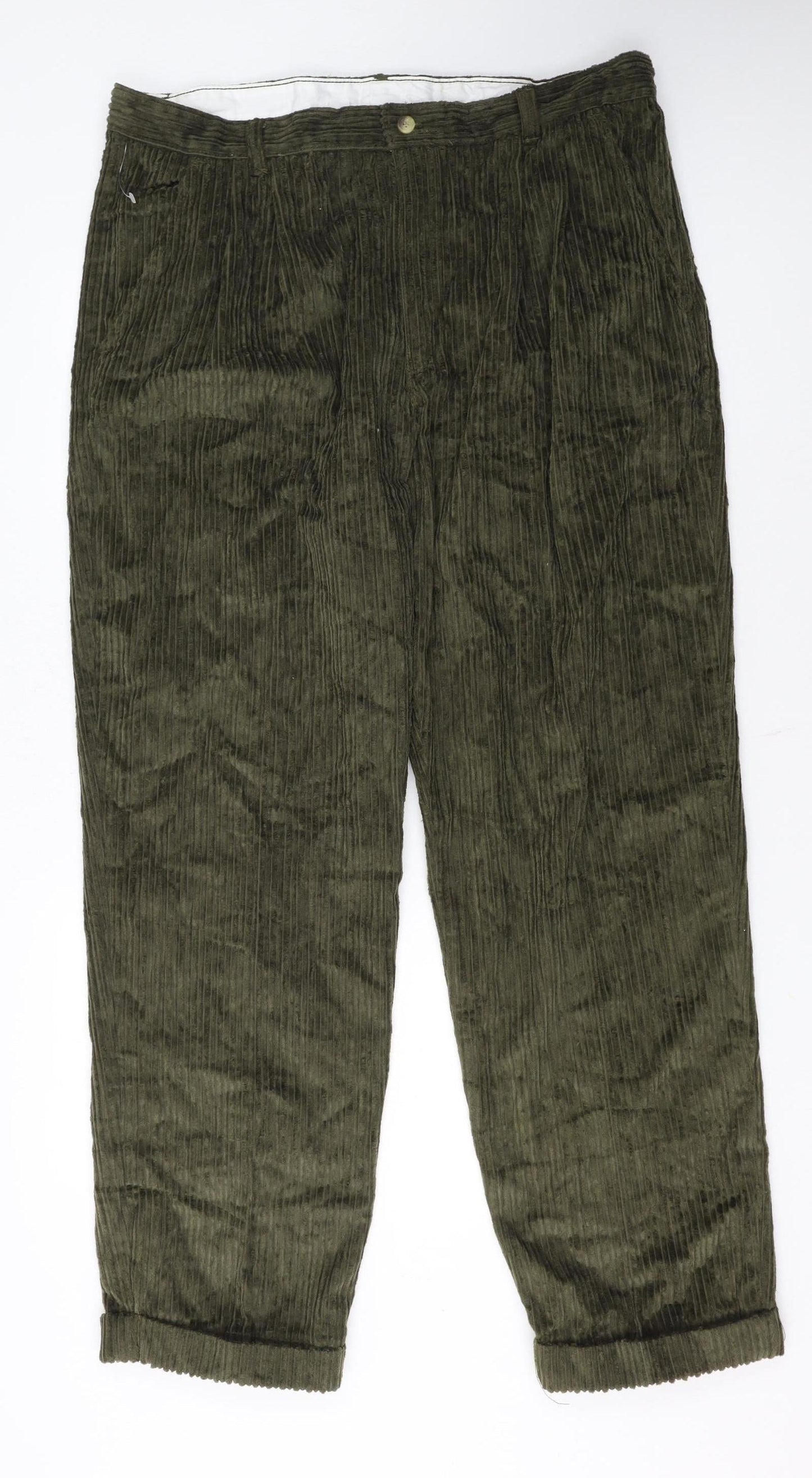 Club Montana Men’s Green Corduroy Pleated Trousers 40W 33L Regular Fit