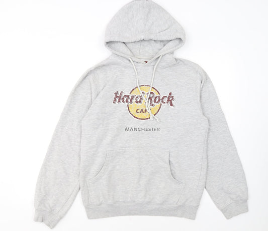Hard Rock Cafe Men's Grey Pullover Hoodie Medium Music Logo Sweatshirt