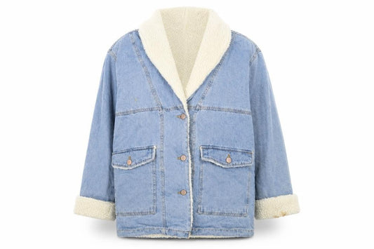 Ashley-Vintage Charm Women's Blue Denim Sherpa Lined Jacket M