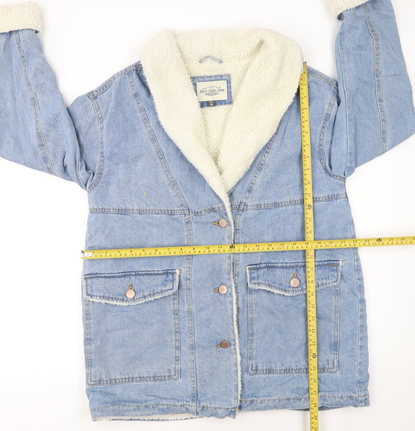 Ashley-Vintage Charm Women's Blue Denim Sherpa Lined Jacket M