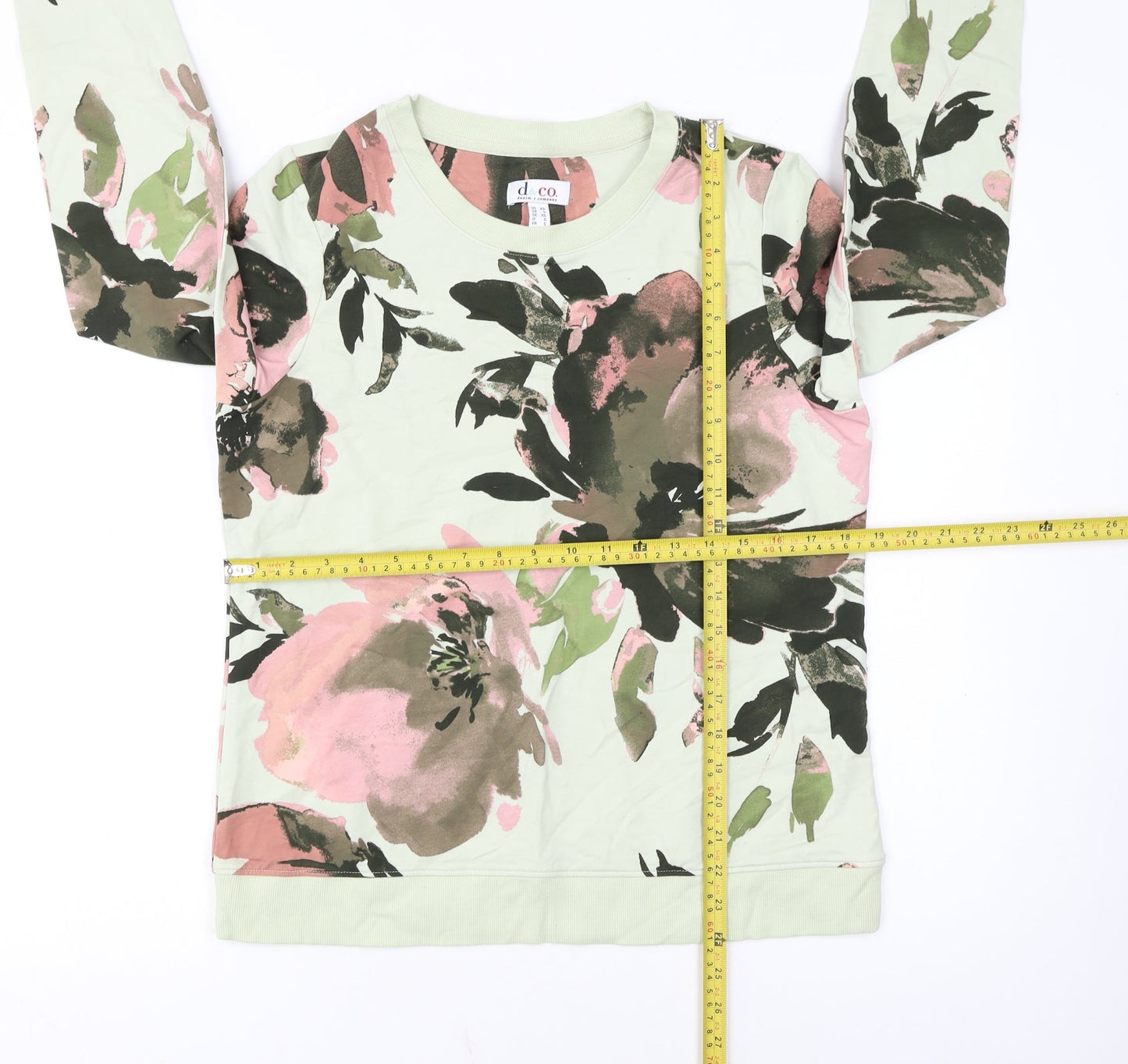 Denim & Co Women’s Green Floral Pullover Sweatshirt Size S