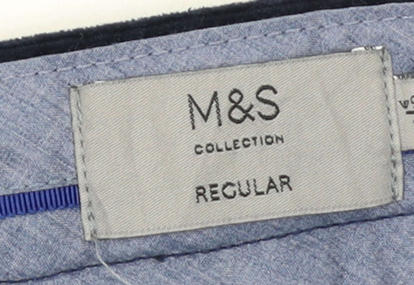 Marks and Spencer Men's Blue Corduroy Regular Fit Trousers Size 32